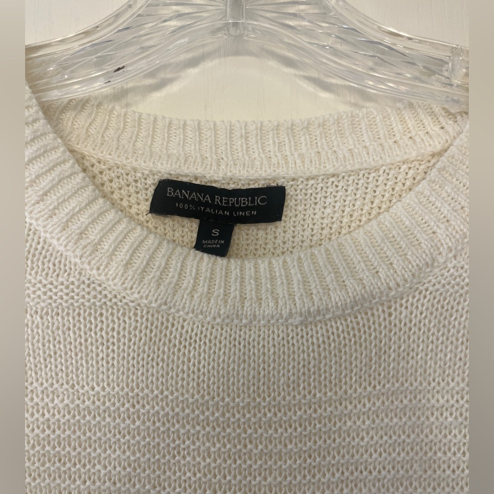 100% Italian Linen White Knit Short Sleeve Sweater - Picture 2 of 4
